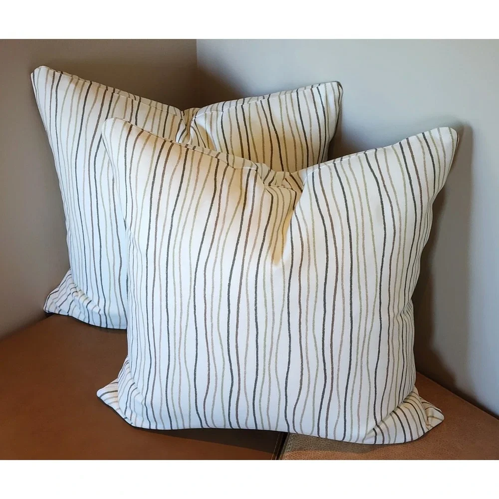 Magnolia Home 20x20 Throw Pillow Cover Pair Streamers Sage Tan Wavy Line Zip NEW